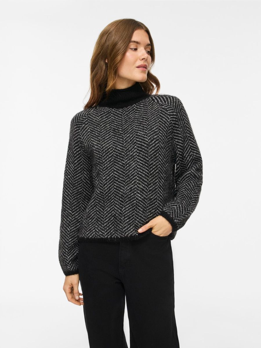 VILORY HIGH NECK L/S KNIT TOP BLACK BEAUTY
