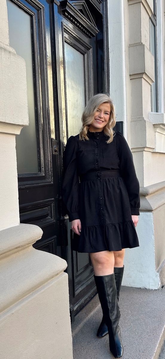 VICORDU L/S HIGHNECK VOLUME DRESS/LN BLACK BEAUTY