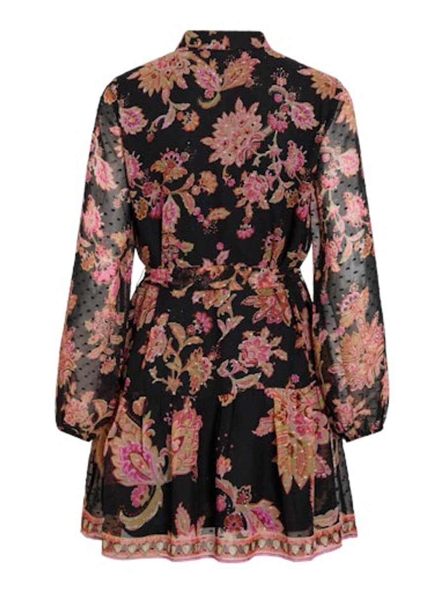 VIPRAYA O-NECK LS PRINTED SHORT DRESS/LN