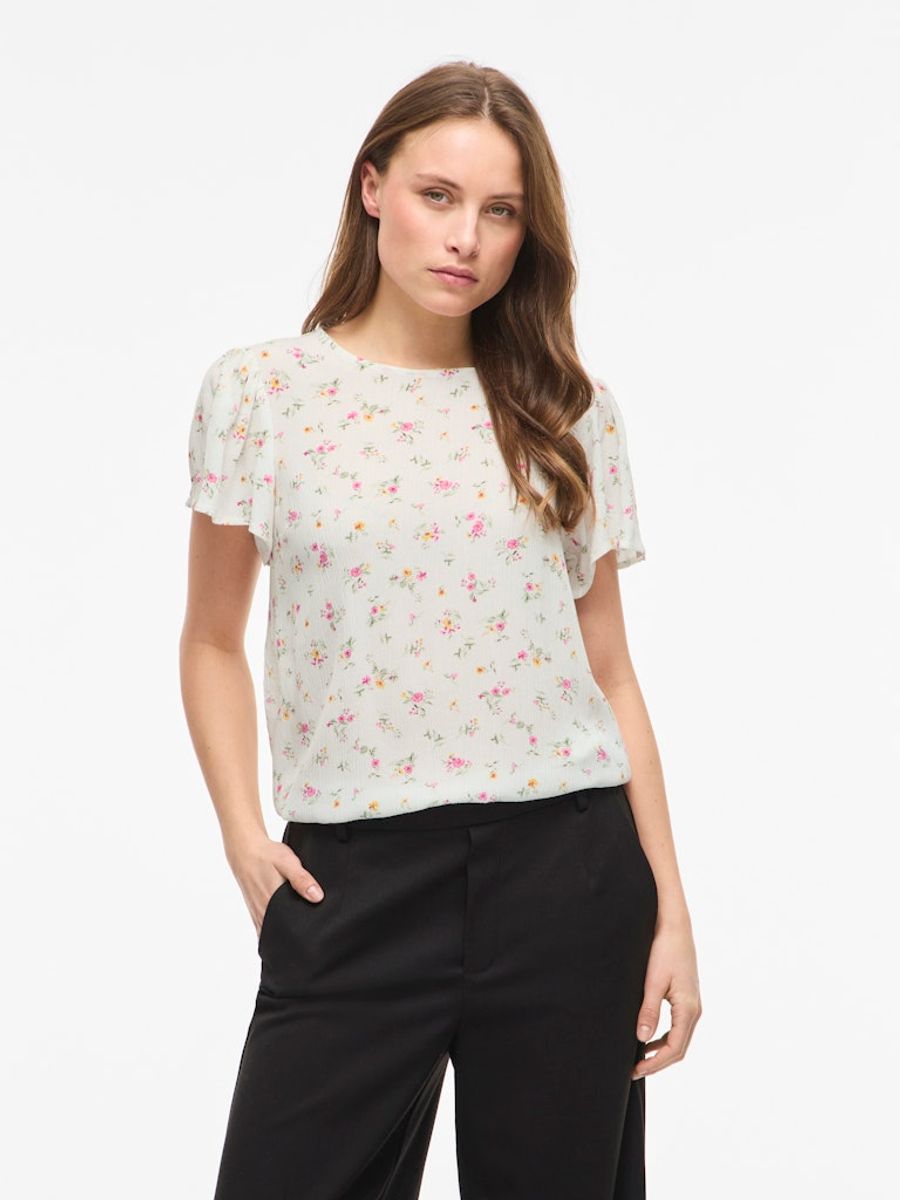 VIGREIS S/S O-NECK TOP/RN PINK FLOWER