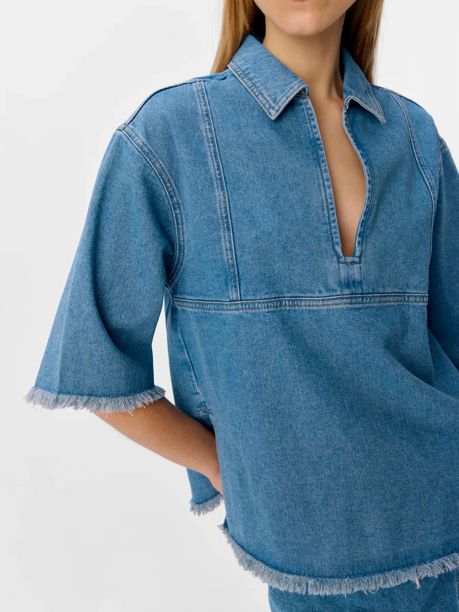 OBJMELIA LO 2/4 SLEEVE DENIM SHIRT 138