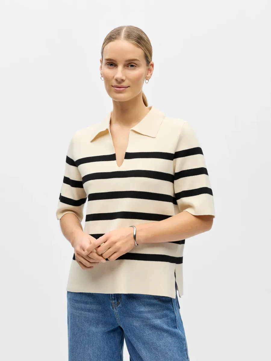 OBJREYNARD 2/4 LO POLO KNIT 