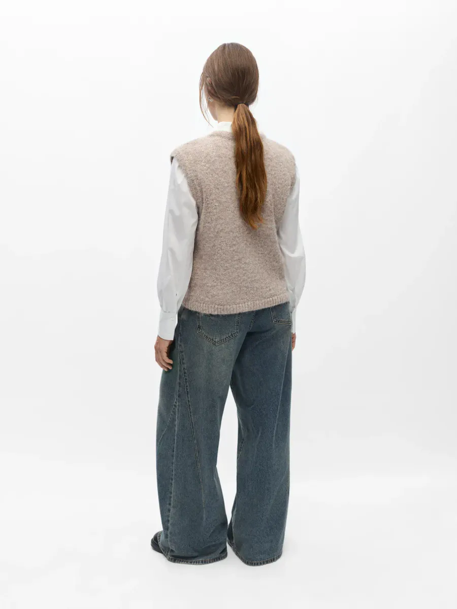 OBJSAGGIA RE KNIT VEST CARDIGAN HUMUS MELANGE